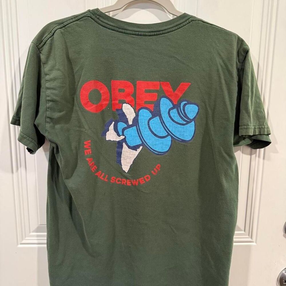 Obey Men's Green and Khaki T-shirt